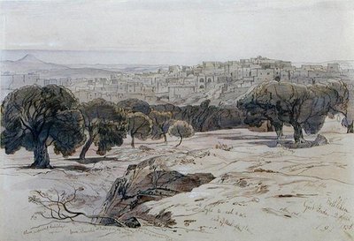 Betlehem - Langfredag den 2. april 1858 (pen, blæk og akvarel på papir) af Edward Lear
