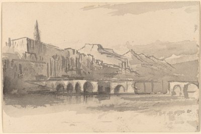 Bro med bjerge i det fjerne Ventimiglia, 18841885. af Edward Lear
