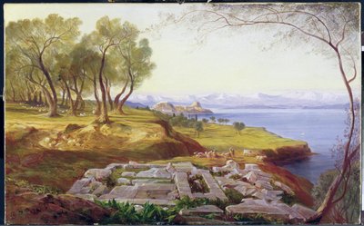 Korfu fra Ascension, ca. 1856-64 (olie på lærred) af Edward Lear