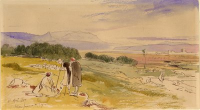 Fjernsyn over Janina (blæk, blyant og wc på papir) af Edward Lear