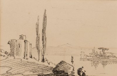 Italiensk capriccio, ca. 1837 (sort kridt på papir) af Edward Lear