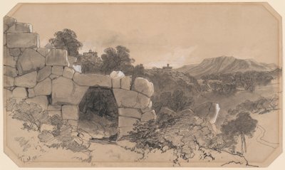 Landskab nær skilte af Edward Lear