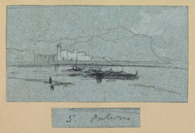 Palermo, fra Views of Sicily (kridt og gouache på blåt papir) af Edward Lear