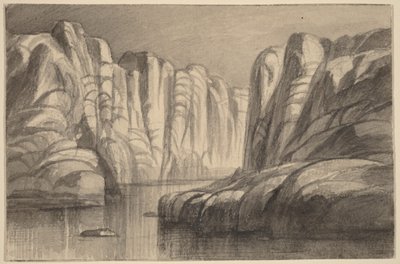 Flod, der snor sig gennem en klippeformation (Philae, Egypten) af Edward Lear