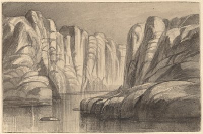 Flod, der snor sig gennem en klippeformation Philae, Egypten, 18841885. af Edward Lear