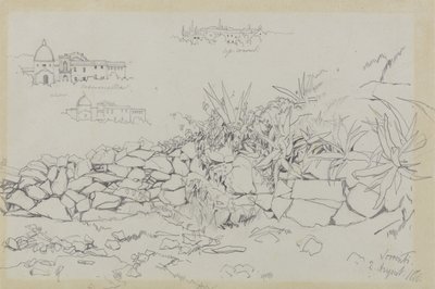 Sorrento, 2. august 1838 (grafit på gråt vævet papir) af Edward Lear