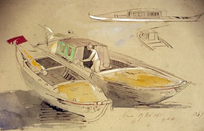 Studier af venetianske både på kysten. Koloreret akvareltegning af Edward Lear (1812-1888). af Edward Lear