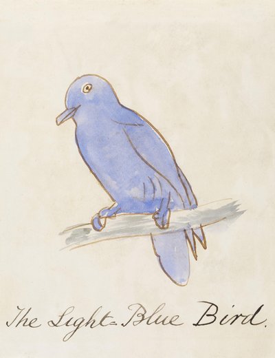 Den lyseblå fugl, fra "Seksten tegninger af tegneseriefugle" af Edward Lear