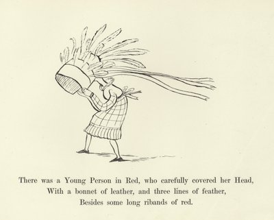 Der var en ung person i rødt, som omhyggeligt dækkede hendes hoved af Edward Lear