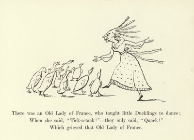Der var en gammel dame fra Frankrig, som lærte små ællinger at danse af Edward Lear