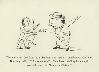 Der var en gammel mand på en station, som holdt en promiskuøs tale af Edward Lear