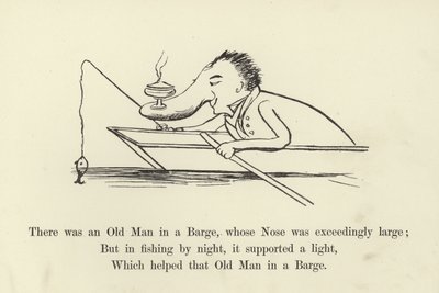 Der var en gammel mand i en pram, hvis næse var overordentlig stor af Edward Lear