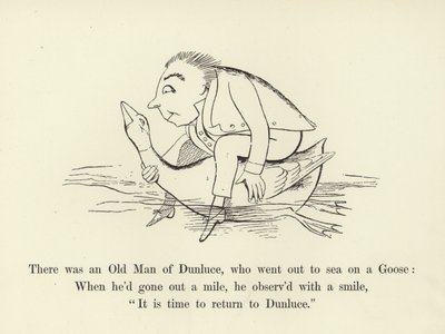 Der var en gammel mand fra Dunluce, som gik ud på havet på en gås af Edward Lear