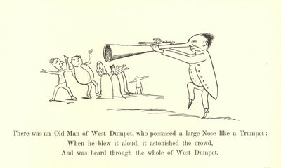 Der var en gammel mand fra West Dumpet, som havde en stor næse som en trompet af Edward Lear
