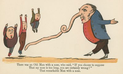 Der var en gammel mand med en næse, som sagde: "Hvis du vælger at antage", fra "A Book of Nonsense", udgivet af Frederick Warne og Co., London, ca. 1875 af Edward Lear