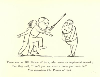 Der var en gammel person af Sark, som kom med en ubehagelig bemærkning af Edward Lear