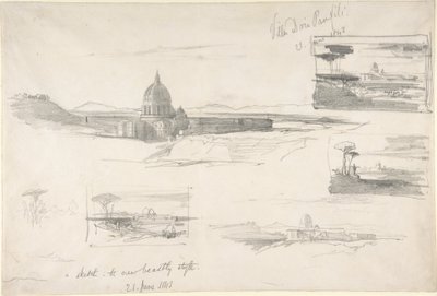 Udsigt over Peterskirken, Rom af Edward Lear