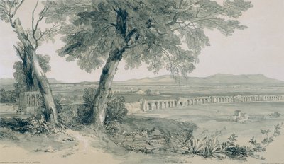 Udsigt i Rom og omegn: Campagna og Roms mure med udsigt til Alban af Edward Lear