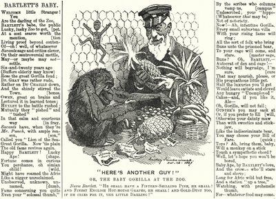 Punch tegnefilm: Abraham Dee Bartlett, superintendent for London Zoo, og en babygorilla (gravering) af Edward Linley (after) Sambourne