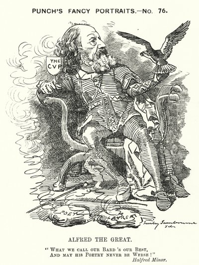Punch tegneserie: Alfred, Lord Tennyson, engelsk digter (gravering) af Edward Linley (after) Sambourne