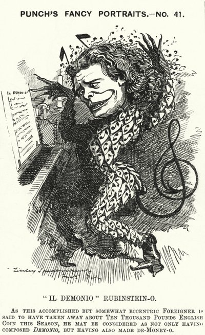 Punch tegneserie: Anton Rubinstein, russisk pianist, komponist og dirigent (gravering) af Edward Linley (after) Sambourne