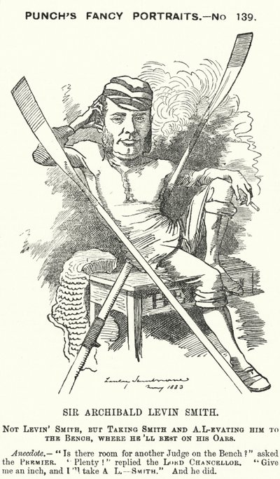 Punch tegneserie: Archibald Levin Smith, engelsk dommer og roer, der konkurrerede i University Boat Race og ved Henley Royal Regatta (gravering) af Edward Linley (after) Sambourne