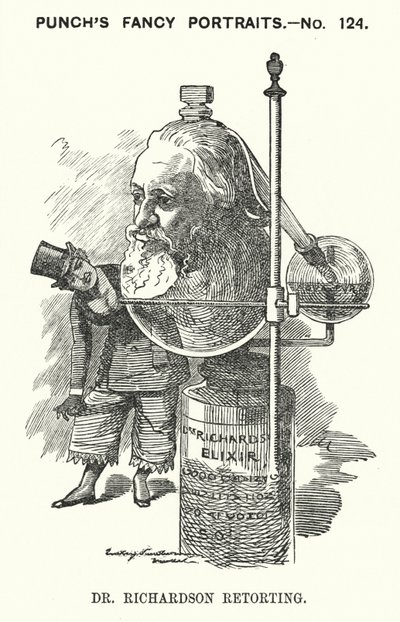 Punch tegneserie: Benjamin Ward Richardson, engelsk læge (gravering) af Edward Linley (after) Sambourne