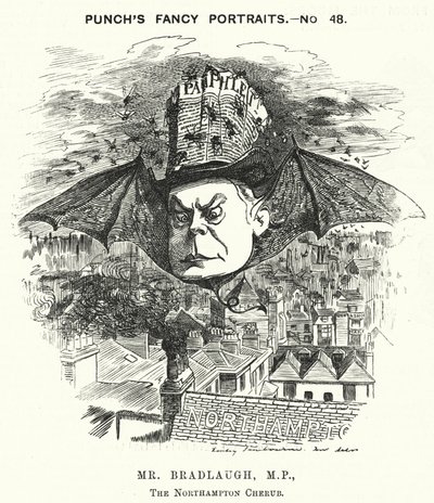 Punch tegneserie: Charles Bradlaugh, engelsk liberal politiker og ateist (gravering) af Edward Linley (after) Sambourne