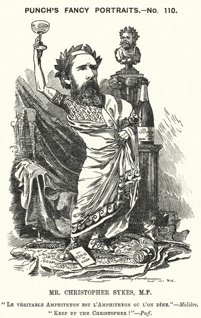 Punch tegneserie: Christopher Sykes, engelsk konservativ politiker (gravering) af Edward Linley (after) Sambourne
