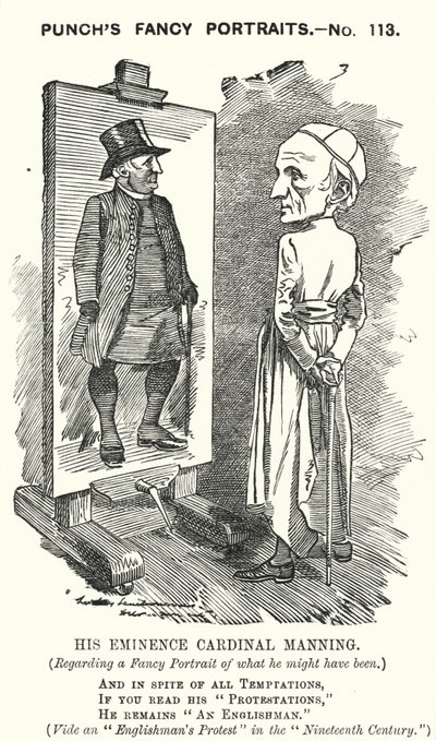 Punch tegneserie: Henry Edward Manning, engelsk kardinal og katolsk ærkebiskop af Westminster (gravering) af Edward Linley (after) Sambourne