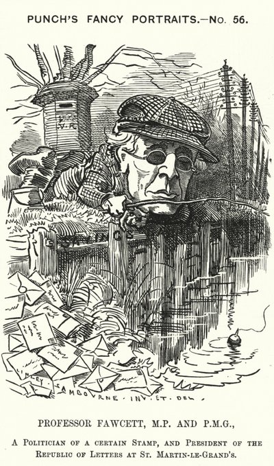 Punch tegneserie: Henry Fawcett, engelsk politiker og økonom (gravering) af Edward Linley (after) Sambourne