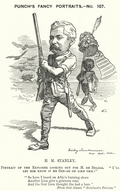 Punch tegnefilm: Henry Morton Stanley, walisisk journalist og opdagelsesrejsende (gravering) af Edward Linley (after) Sambourne