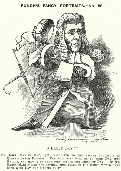 Punch tegneserie: John Charles Day, engelsk advokat og dommer (gravering) af Edward Linley (after) Sambourne