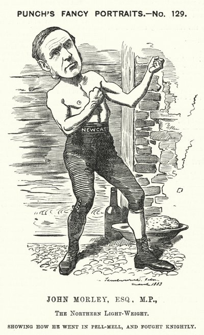Punch tegneserie: John Morley, engelsk liberal politiker (gravering) af Edward Linley (after) Sambourne
