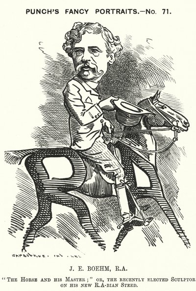 Punch tegneserie: Joseph Edgar Boehm, engelsk billedhugger (gravering) af Edward Linley (after) Sambourne