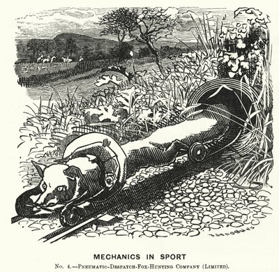 Punch tegnefilm: Mechanics in Sport. Nr. 4. - Pneumatic Despatch Fox Hunting Company (Begrænset) (gravering) af Edward Linley (after) Sambourne