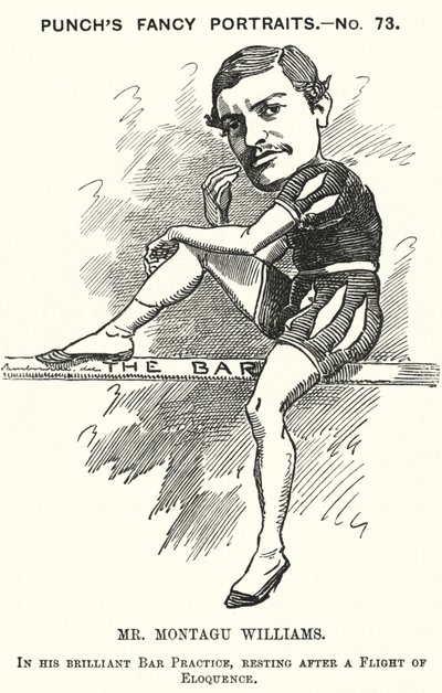Punch tegneserie: Montagu Williams, engelsk lærer, soldat, skuespiller, dramatiker, advokat og dommer (gravering) af Edward Linley (after) Sambourne