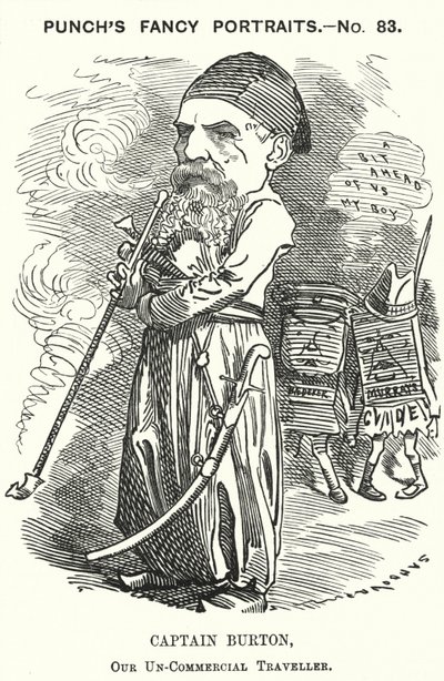 Punch tegneserie: Richard Burton, engelsk opdagelsesrejsende, geograf og diplomat (gravering) af Edward Linley (after) Sambourne