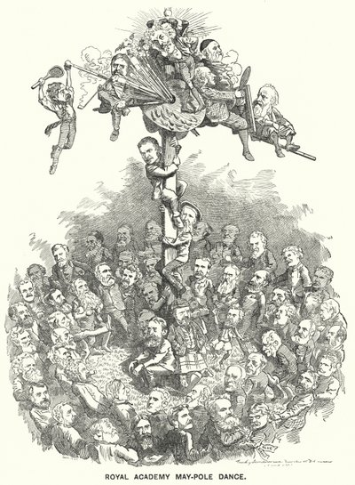 Punch tegnefilm: Royal Academy Maypole Dance (gravering) af Edward Linley (after) Sambourne