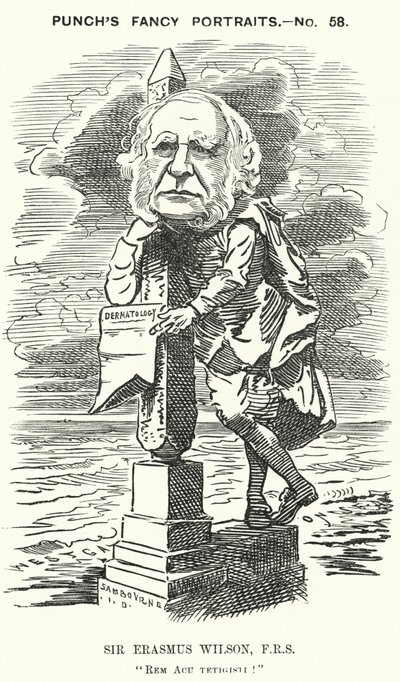 Punch tegneserie: Sir Erasmus Wilson, engelsk kirurg og hudlæge (gravering) af Edward Linley (after) Sambourne