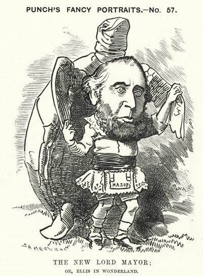 Punch tegneserie: Sir John Ellis, overborgmester i London i 1881 (gravering) af Edward Linley (after) Sambourne