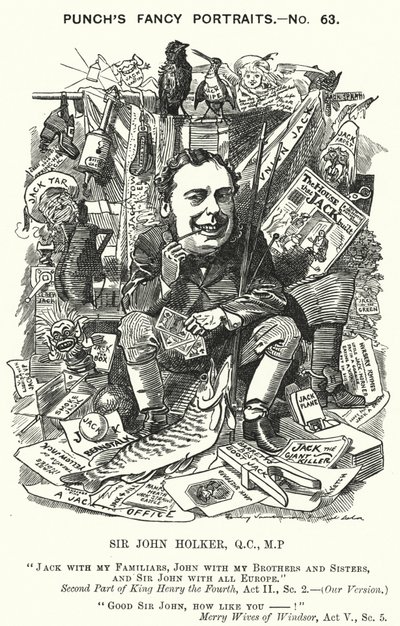 Punch tegneserie: Sir John Holker, engelsk advokat og politiker (gravering) af Edward Linley (after) Sambourne