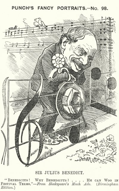 Punch tegneserie: Sir Julius Benedict, tyskfødt komponist og dirigent (gravering) af Edward Linley (after) Sambourne