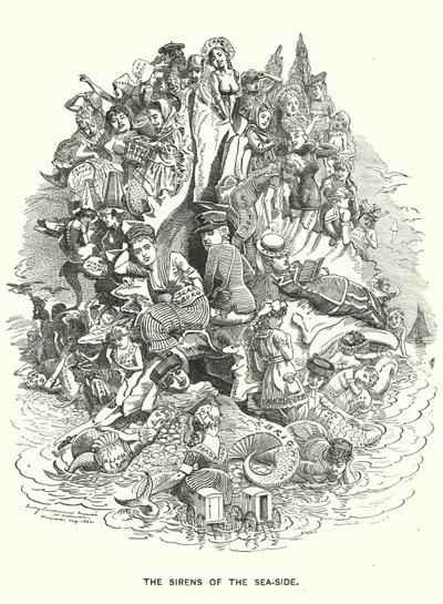 Punch tegneserie: The Sirens of the Sea-Side - britiske kystferiesteder (gravering) af Edward Linley (after) Sambourne