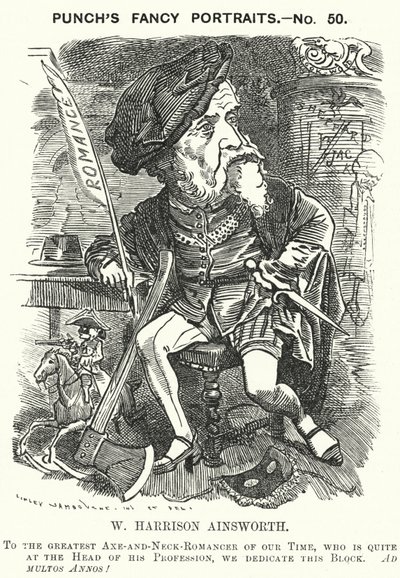 Punch tegnefilm: William Harrison Ainsworth, engelsk historisk romanforfatter (gravering) af Edward Linley (after) Sambourne