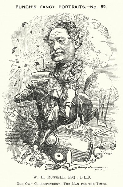 Punch tegnefilm: William Howard Russell, irsk journalist og krigskorrespondent (gravering) af Edward Linley (after) Sambourne
