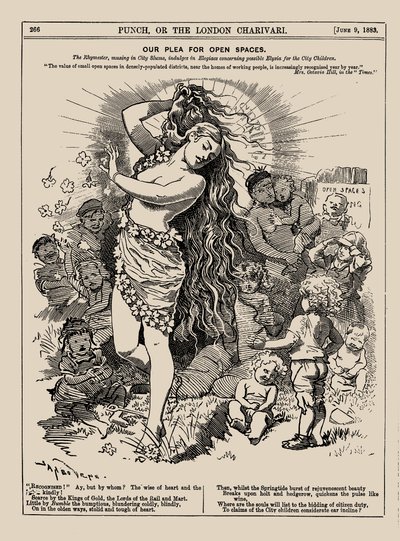 Vores bøn om åbne rum. Punch, juni 1883, 1883. af Edward Linley Sambourne