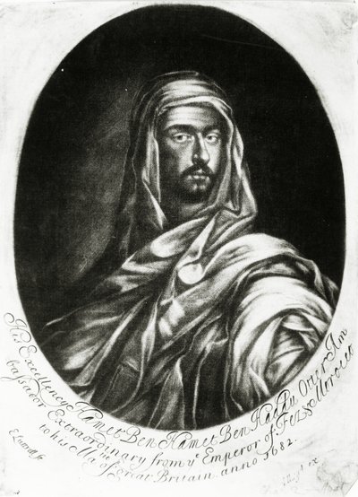 Hans Excellence Hamet Ben Hamet Ben Haddu Otter, udgivet af John Lloyd, 1682 (mezzotint) af Edward Luttrell