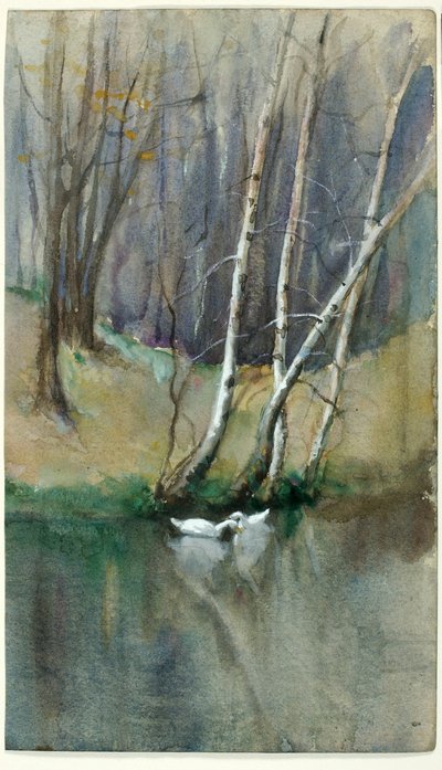 Uden titel (skovbillede med birketræer og ænder) af Edward Mitchell Bannister