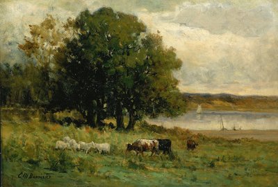 Uden titel (kvæg ved floden med sejlbåd i det fjerne) af Edward Mitchell Bannister